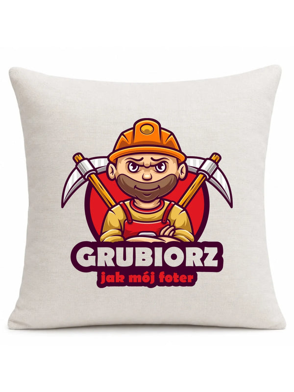 Kremowa poduszka lniana dla górnika - Grubiorz jak mój foter