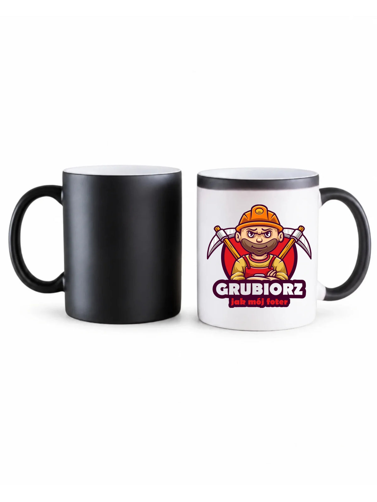 Czarny zmieniający kolor kubek magiczny dla górnika - Grubiorz jak mój foter