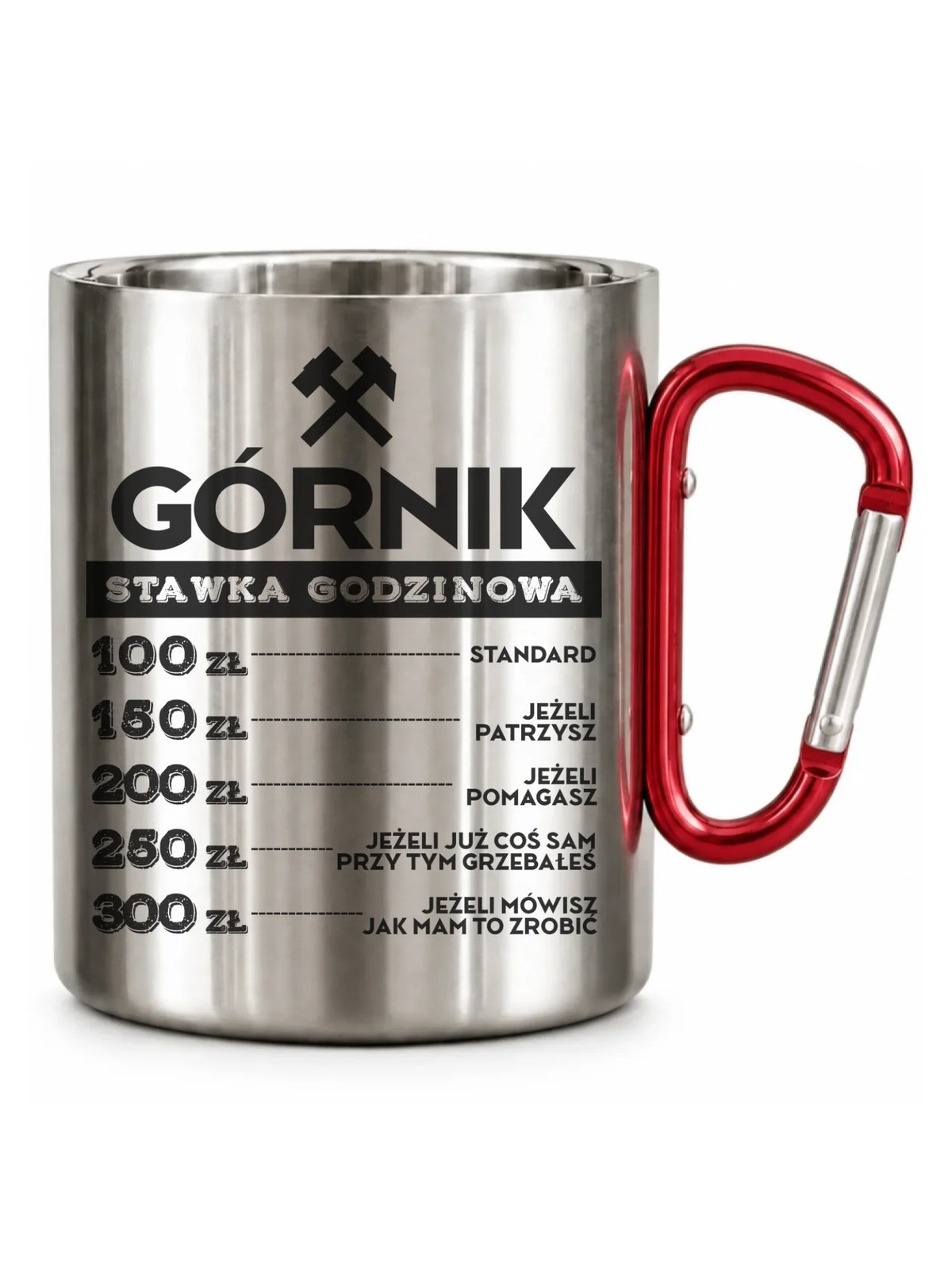 Srebrny z karabińczykiem kubek turystyczny dla górnika - Górnik stawka godzinowa