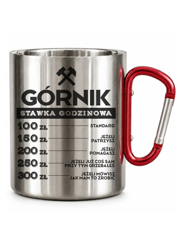 Srebrny z karabińczykiem kubek turystyczny dla górnika - Górnik stawka godzinowa