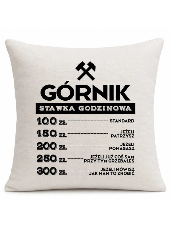Kremowa poduszka lniana dla górnika - Górnik stawka godzinowa