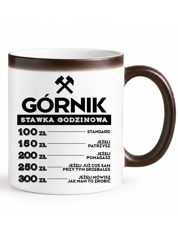 Czarny zmieniający kolor kubek magiczny dla górnika - Górnik stawka godzinowa