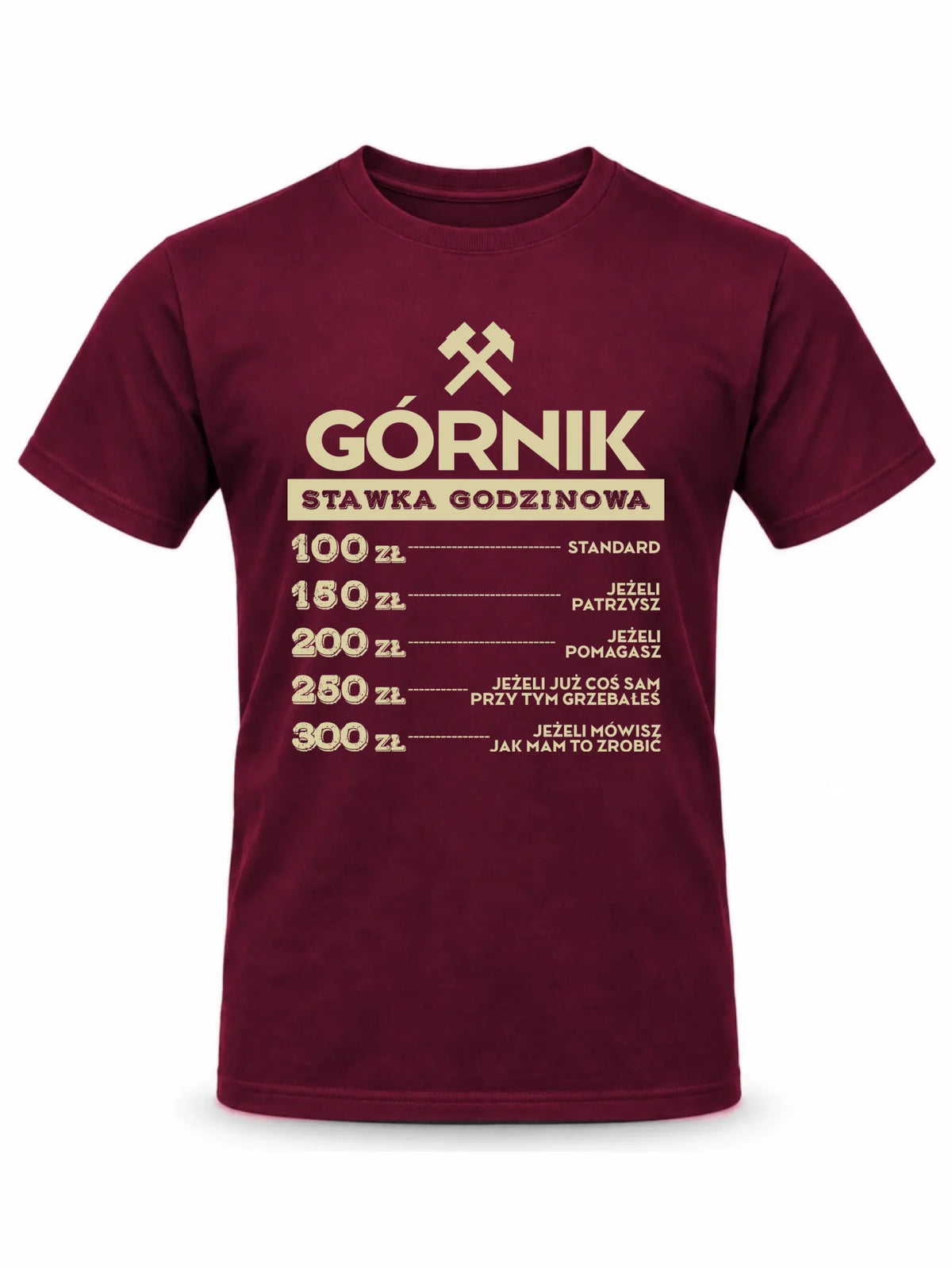 Burgundowa koszulka męska dla górnika - Górnik stawka godzinowa