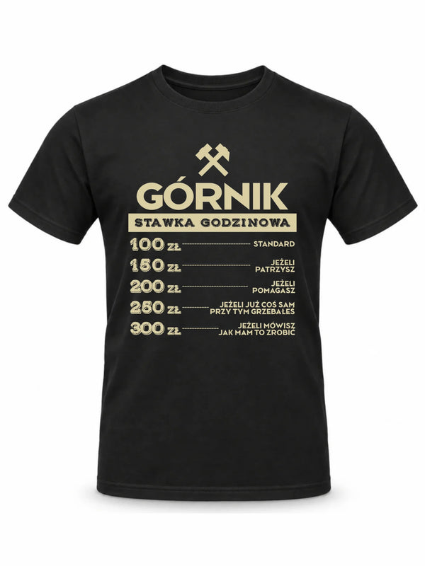 Czarna koszulka męska dla górnika - Górnik stawka godzinowa