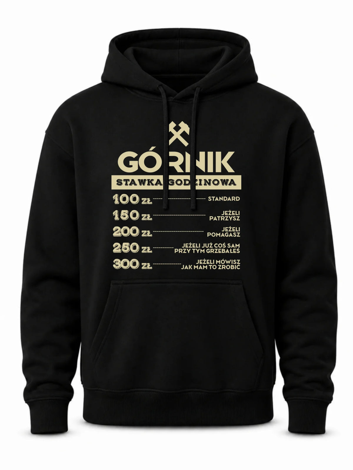 Czarna bluza męska z kapturem dla górnika - Górnik stawka godzinowa