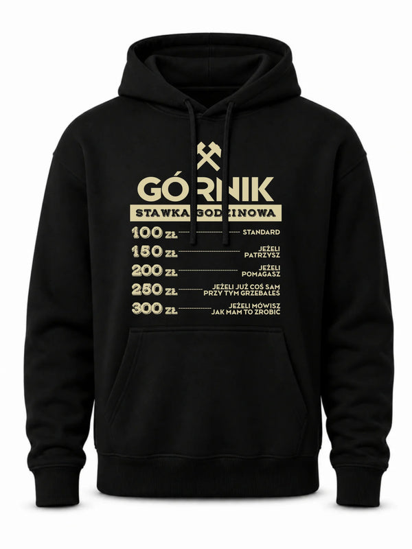 Czarna bluza męska z kapturem dla górnika - Górnik stawka godzinowa