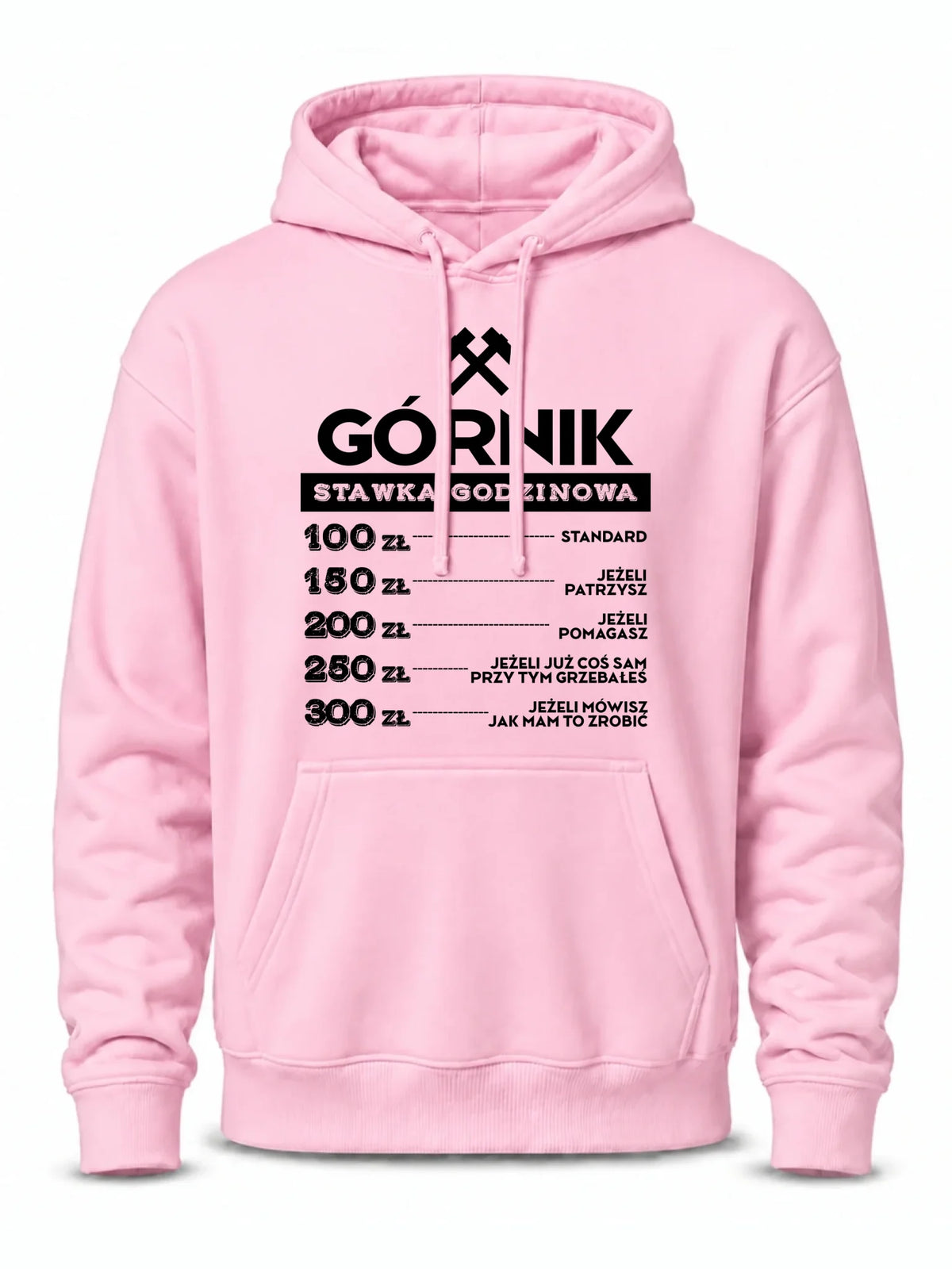 Różowa bluza męska z kapturem dla górnika - Górnik stawka godzinowa