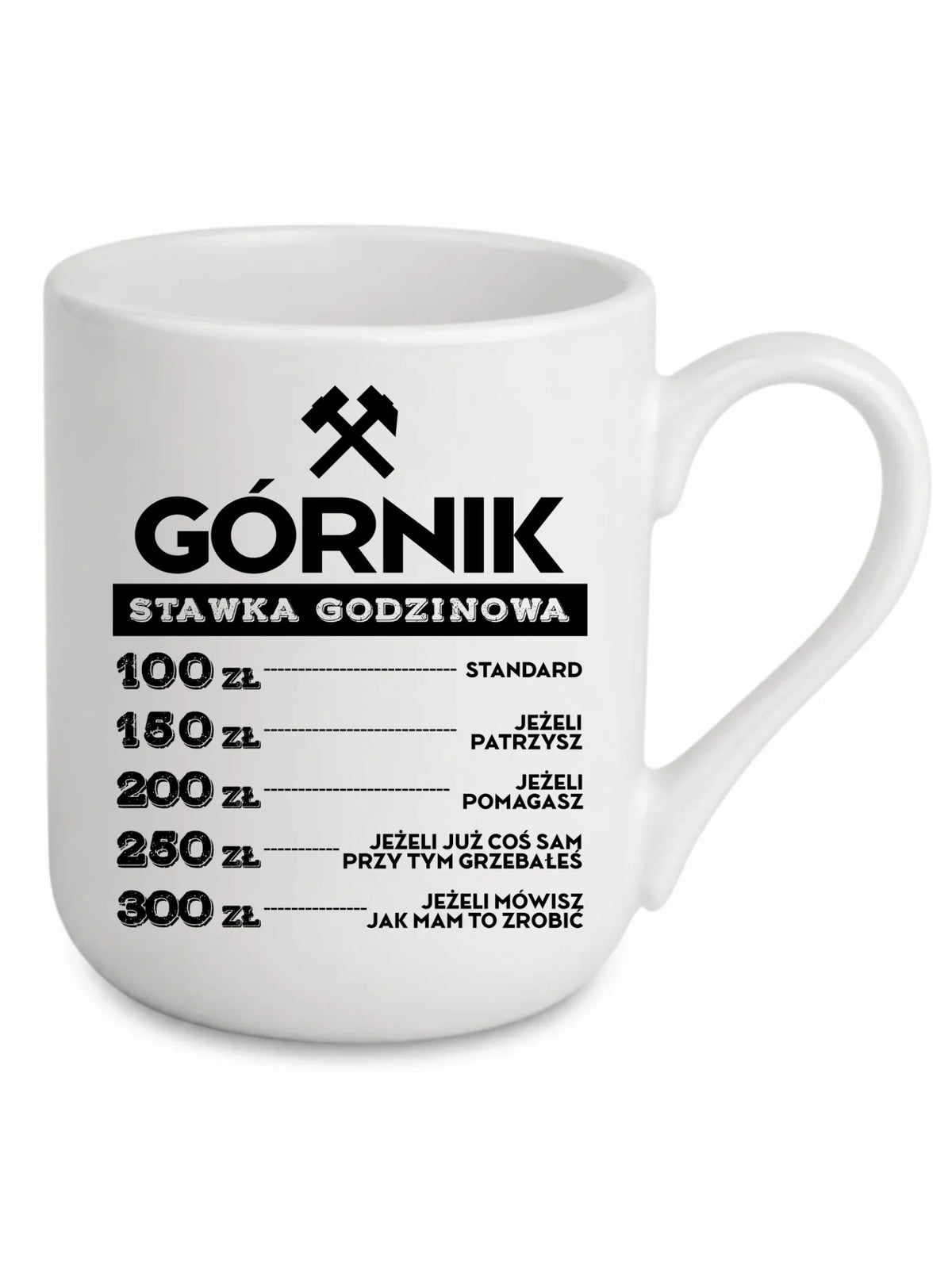 Biały kubek elegant dla górnika - Górnik stawka godzinowa