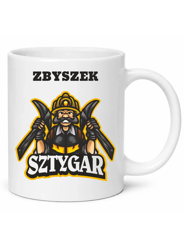 Biały kubek z imieniem dla górnika - Sztygar z imieniem