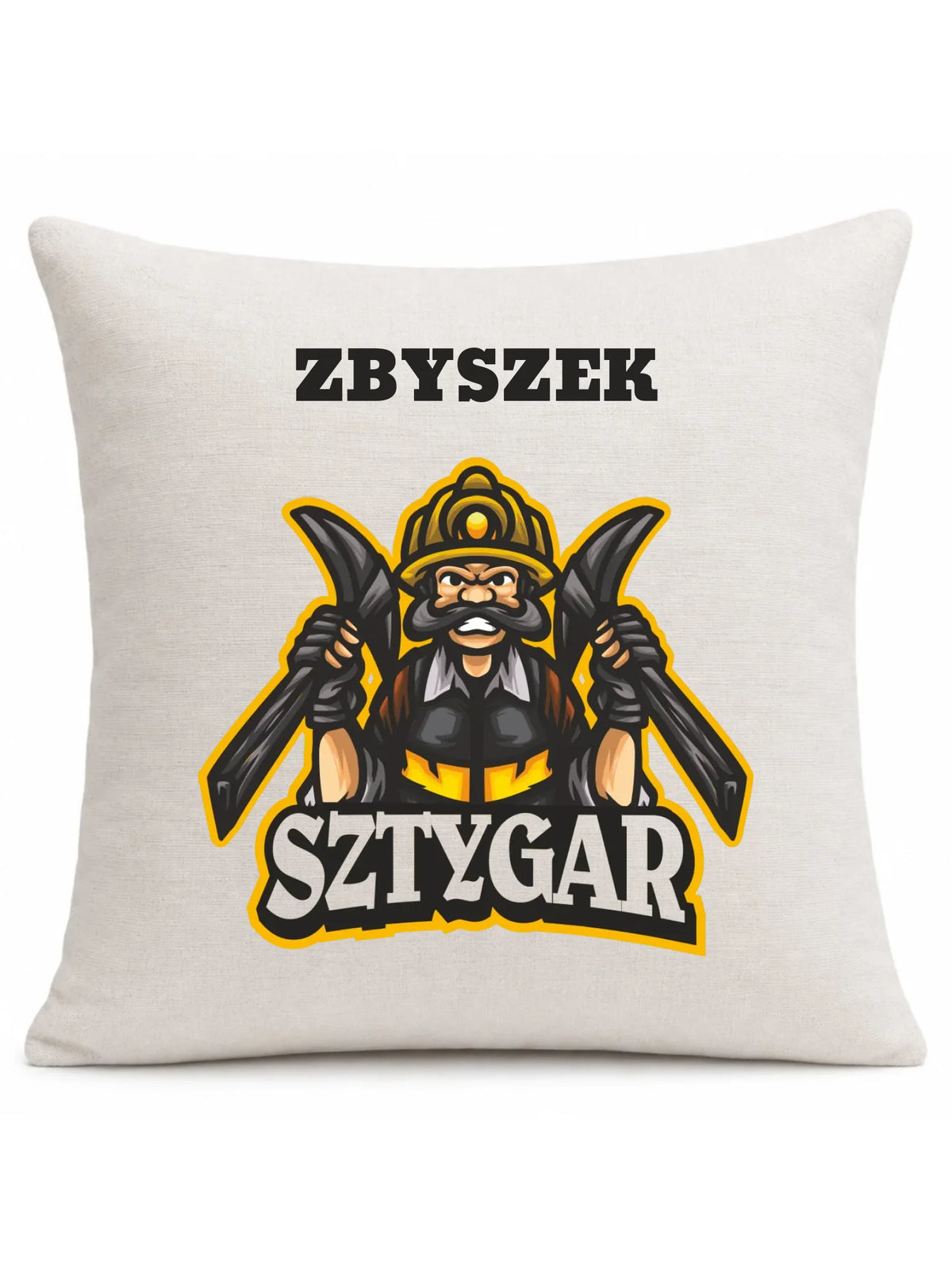 Kremowa poduszka lniana z imieniem dla górnika - Sztygar z imieniem