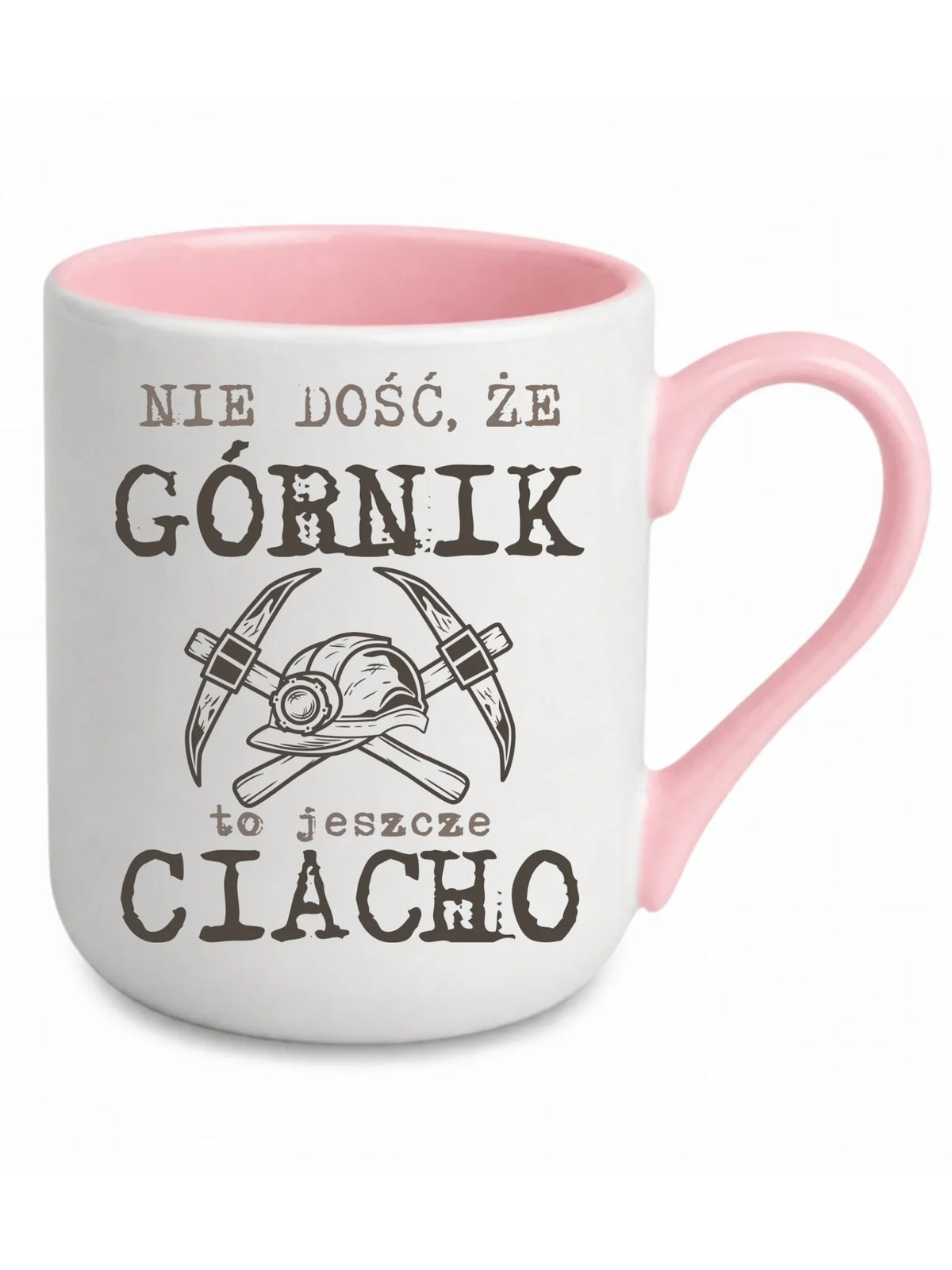 Biały z różowym środkiem kubek elegant dla górnika - Nie dość, że górnik to jeszcze ciacho