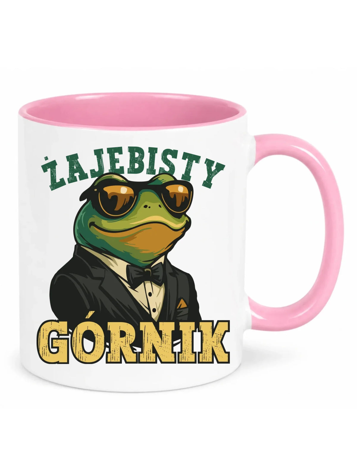 Biały z różowym środkiem kubek dla górnika - Żajebisty Górnik