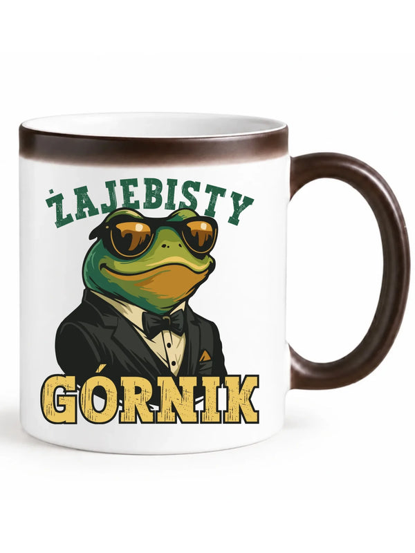 Czarny zmieniający kolor kubek magiczny z ukrytym nadrukiem dla górnika - Żajebisty Górnik