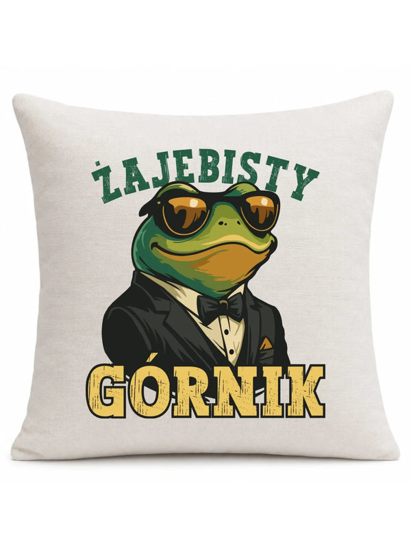 Kremowa poduszka lniana dla górnika - Żajebisty Górnik