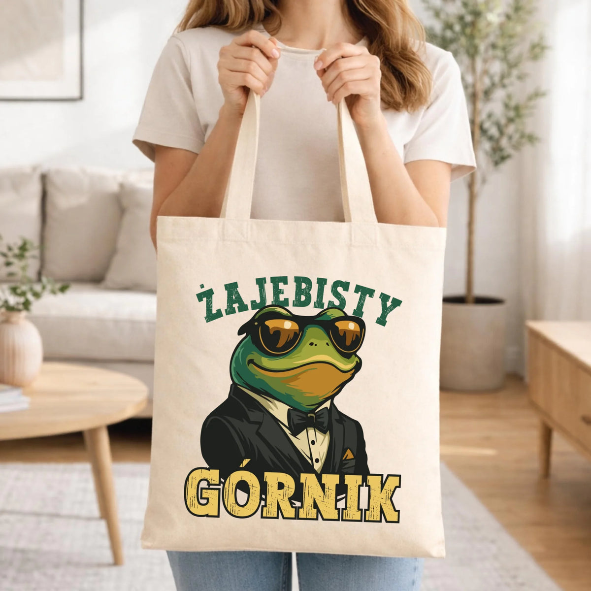 Prezent na Dzień Górnika naturalna torba bawełniana z nadrukiem - Żajebisty Górnik
