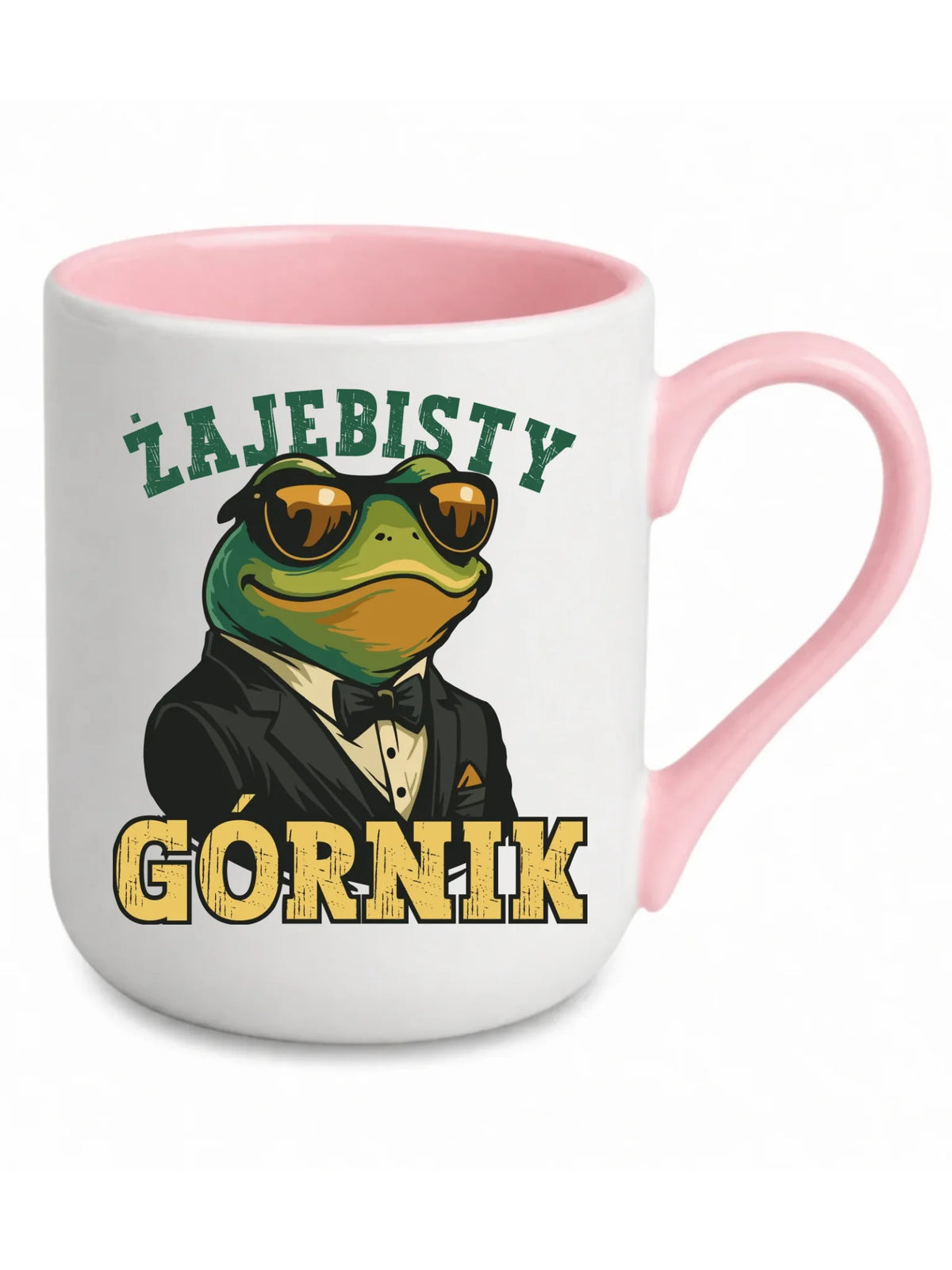 Biały z różowym środkiem kubek elegant dla górnika - Żajebisty Górnik