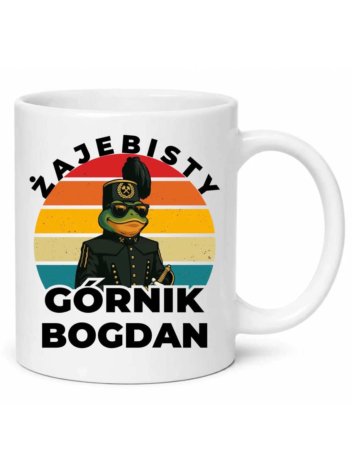 Biały kubek z imieniem dla górnika - Żajebisty Górnik z imieniem