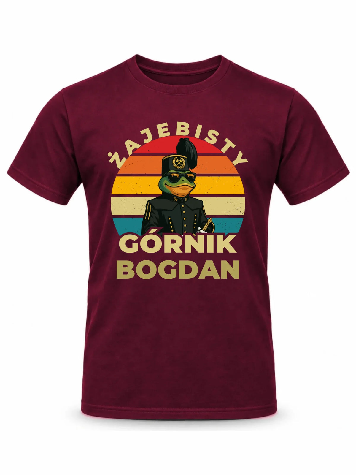 Burgundowa koszulka męska z imieniem dla górnika - Żajebisty Górnik z imieniem