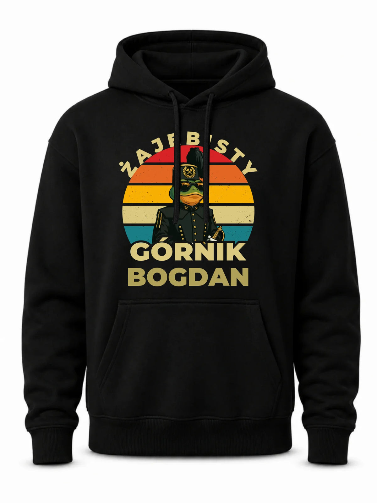 Czarna bluza męska z kapturem z imieniem dla górnika - Żajebisty Górnik z imieniem