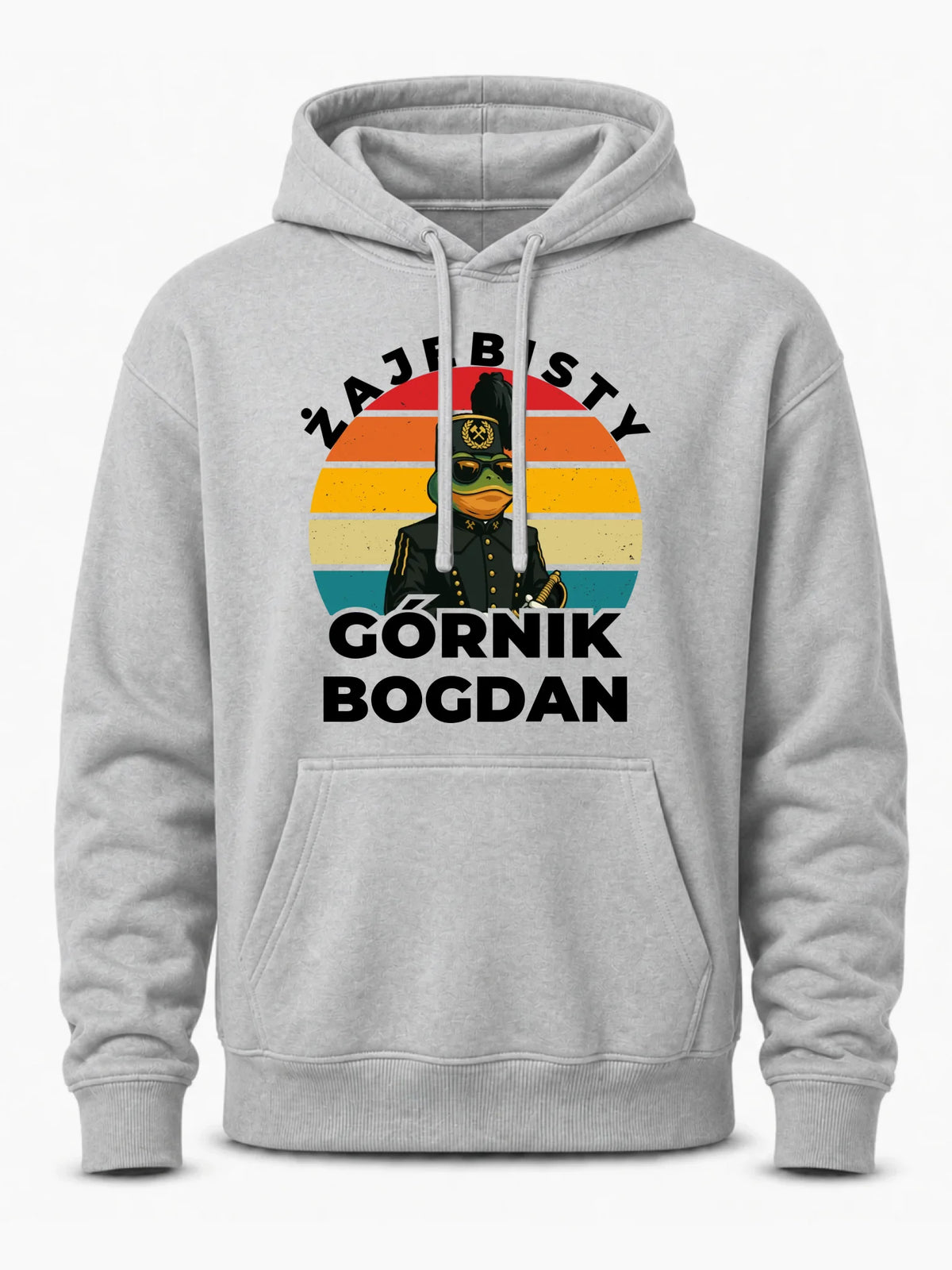 Szara bluza męska z kapturem z imieniem dla górnika - Żajebisty Górnik z imieniem