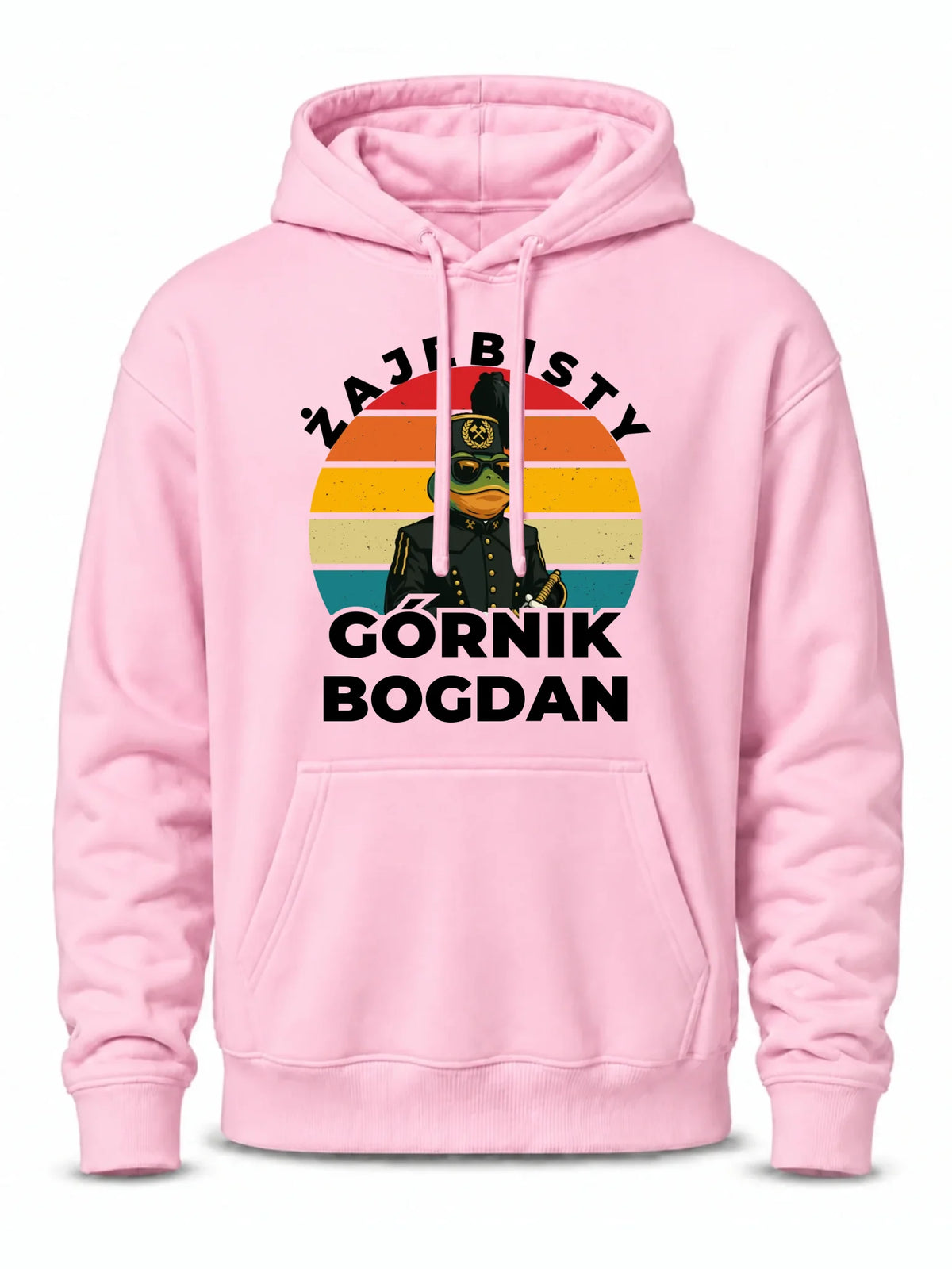 Różowa bluza męska z kapturem z imieniem dla górnika - Żajebisty Górnik z imieniem