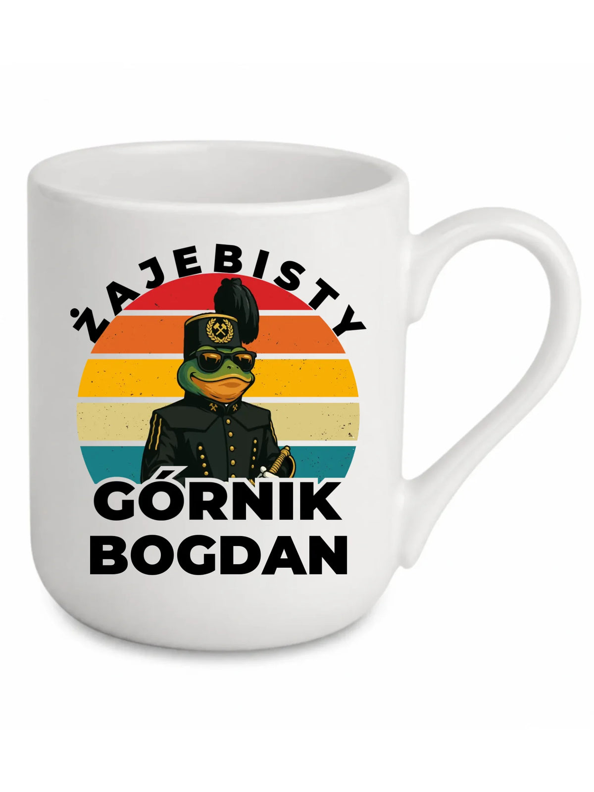 Biały kubek elegant z imieniem dla górnika - Żajebisty Górnik z imieniem