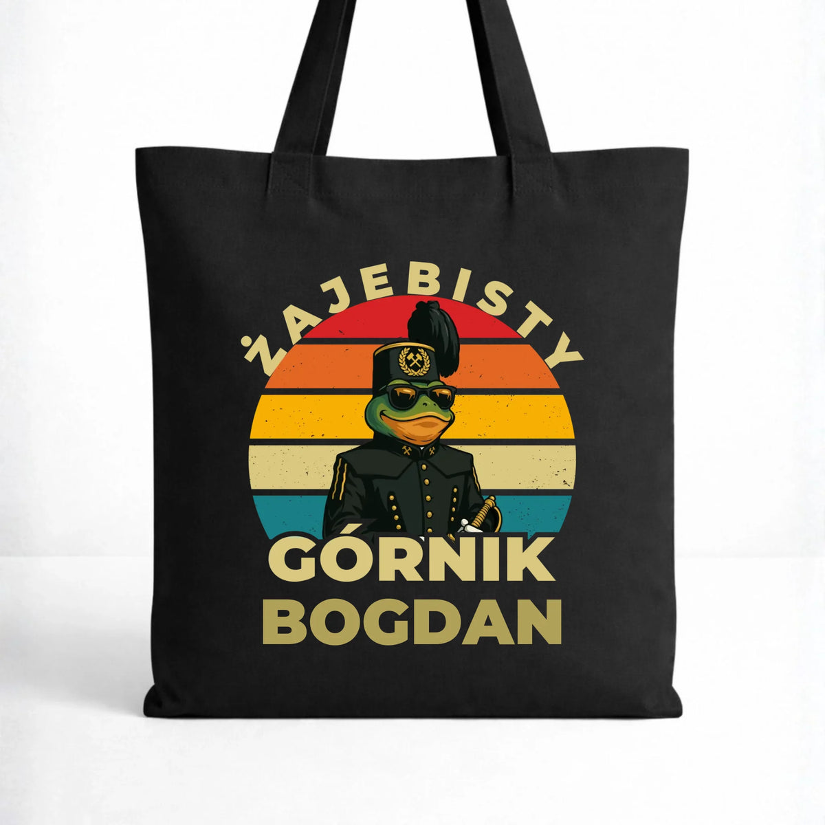 Czarna torba bawełniana z imieniem dla górnika - Żajebisty Górnik z imieniem