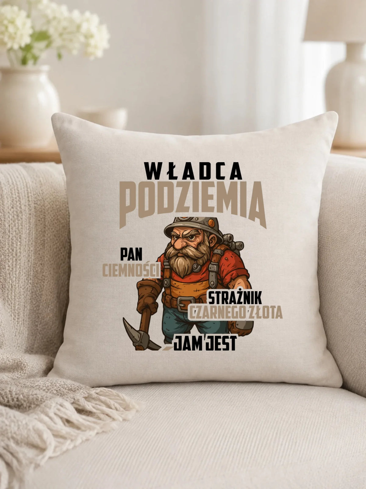 Prezent na Barbórkę poduszka z nadrukiem - Strażnik czarnego złota