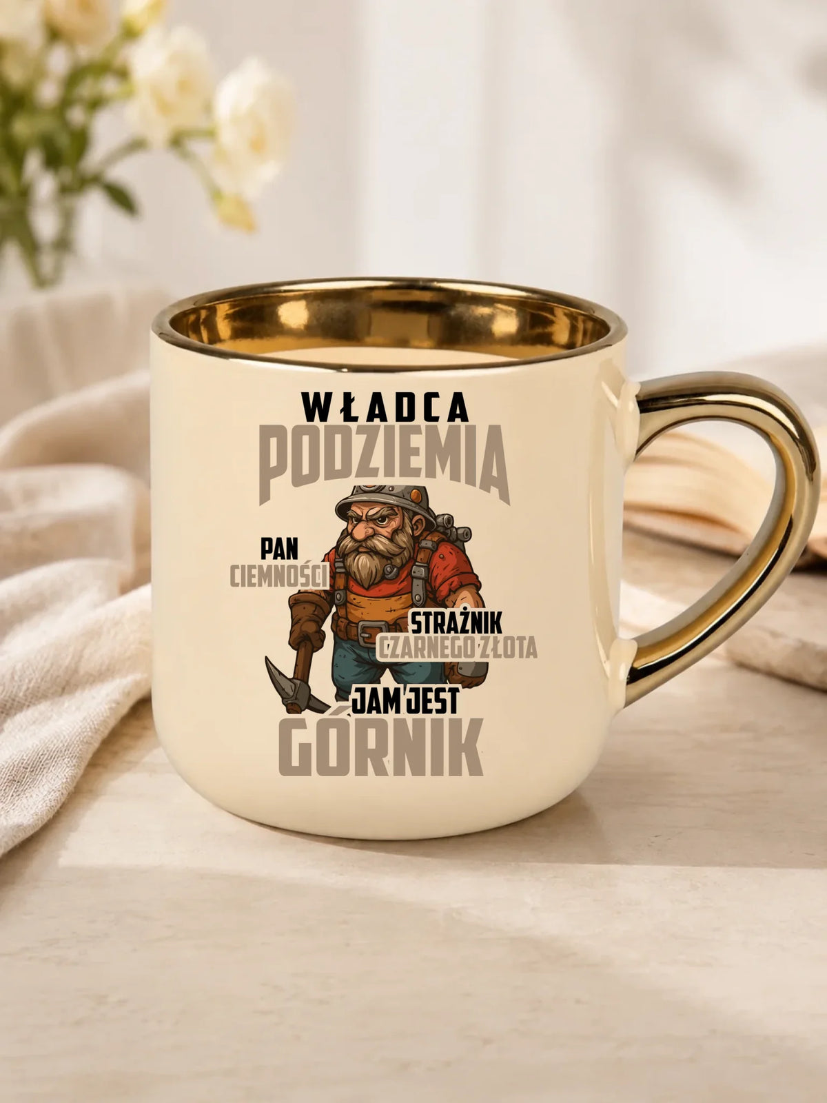 Kubek ze złotym rantem dla górnika - Strażnik czarnego złota