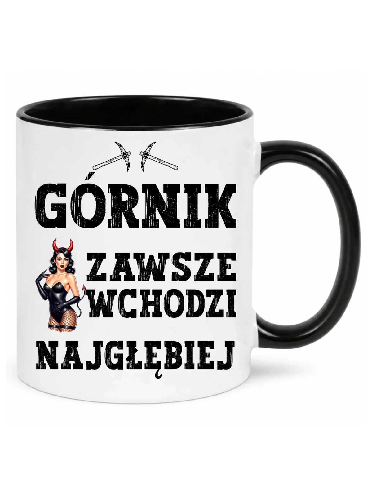 Kubek z czarnym środkiem dla górnika - Górnik wchodzi najgłębiej