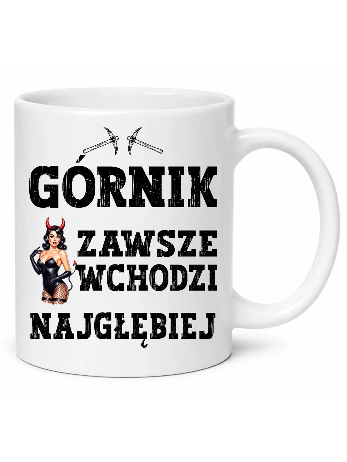 Biały kubek dla górnika - Górnik wchodzi najgłębiej