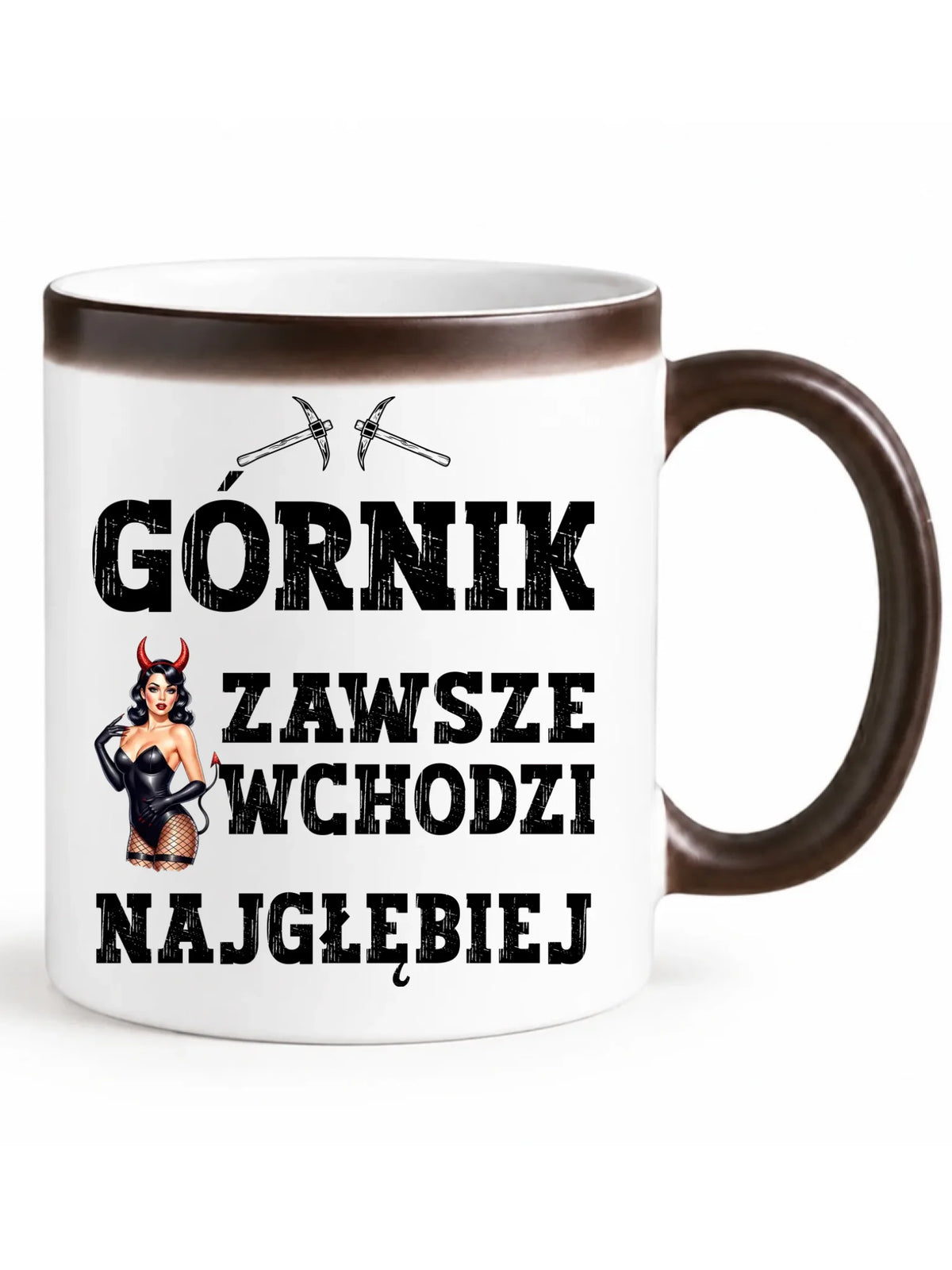 Czarny magiczny kubek dla górnika - Górnik wchodzi najgłębiej