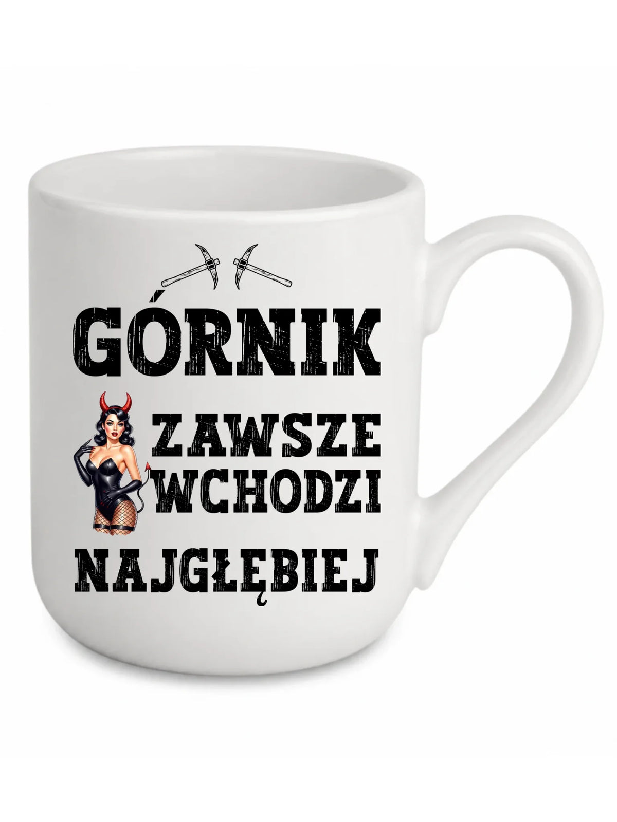 Biały kubek elegant dla górnika - Górnik wchodzi najgłębiej