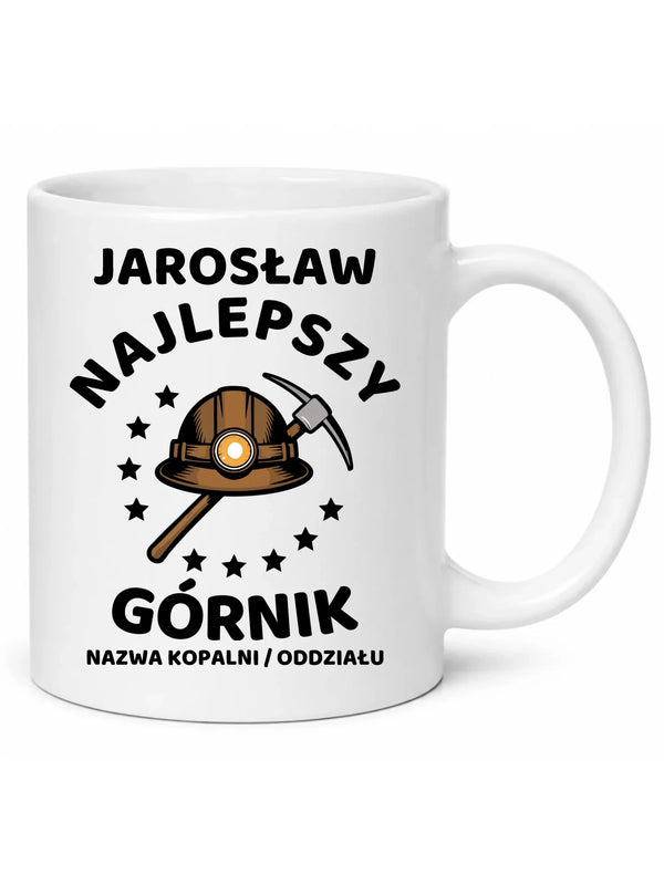 Biały kubek z imieniem dla górnika - Najlepszy Górnik
