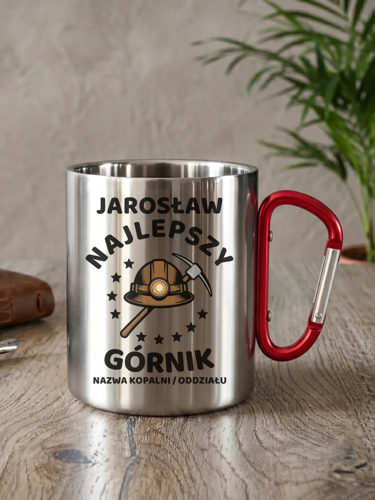 Prezent na Barbórkę kubek turystyczny z imieniem i nadrukiem - Najlepszy Górnik
