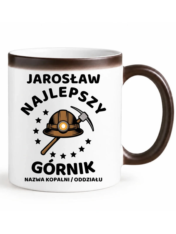 Czarny magiczny kubek z imieniem dla górnika - Najlepszy Górnik