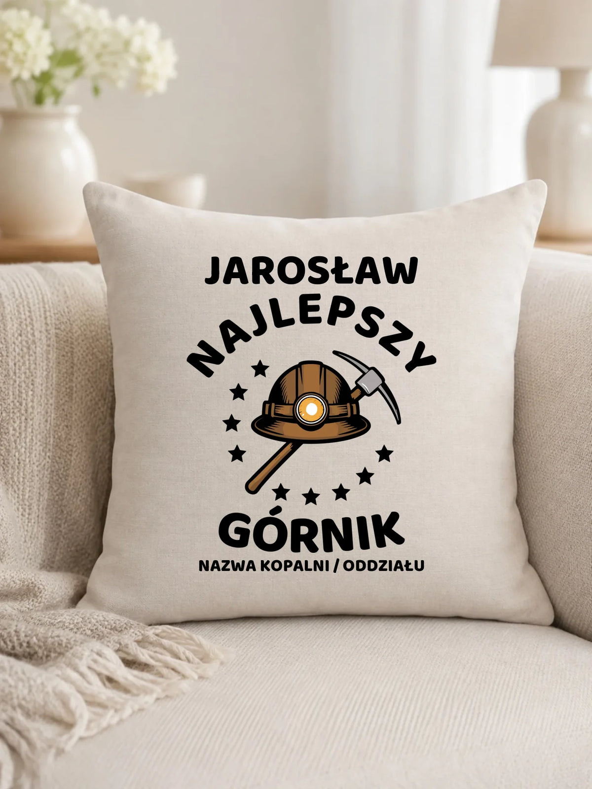 Prezent na Barbórkę poduszka z imieniem i nadrukiem - Najlepszy Górnik