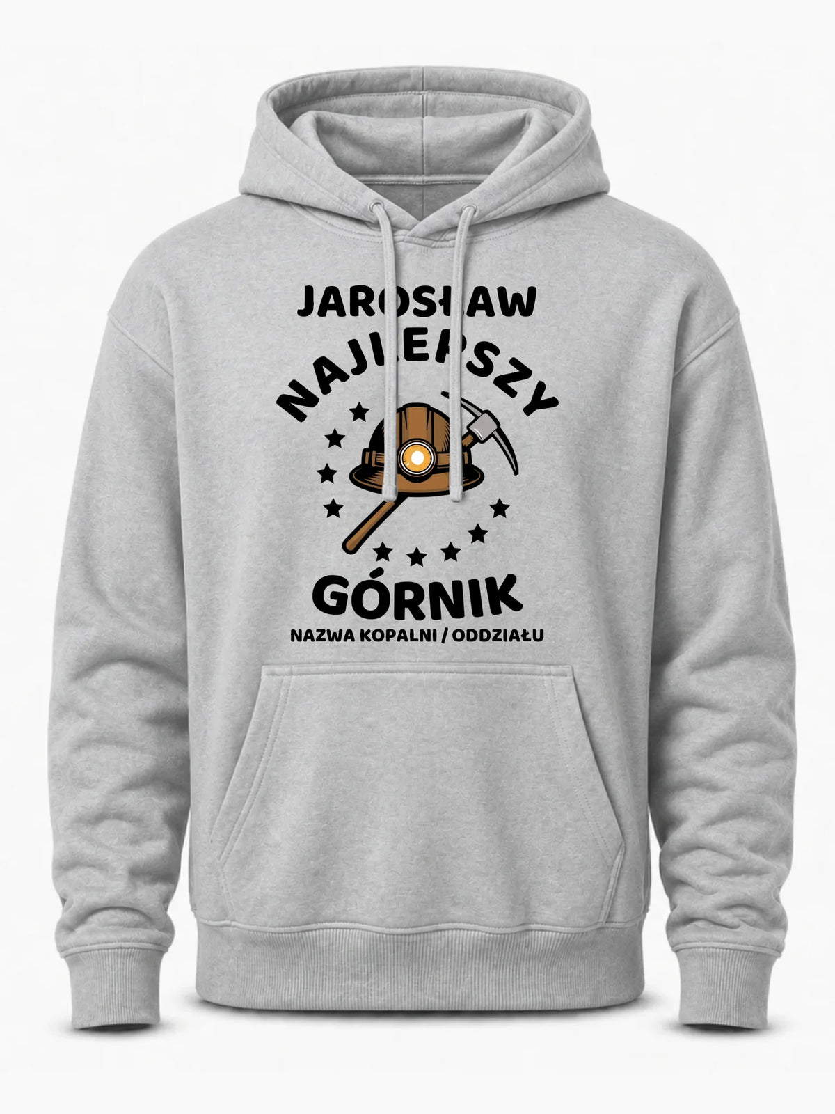 Szara bluza męska z kapturem i imieniem dla górnika - Najlepszy Górnik