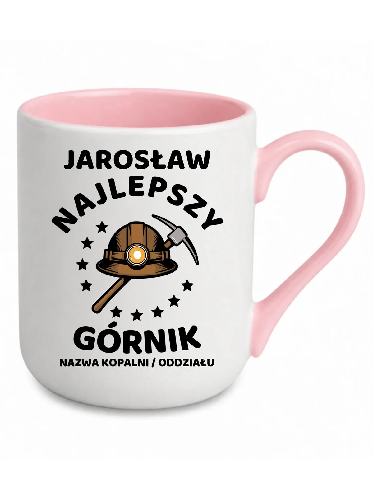 Kubek elegant z różowym środkiem i imieniem dla górnika - Najlepszy Górnik