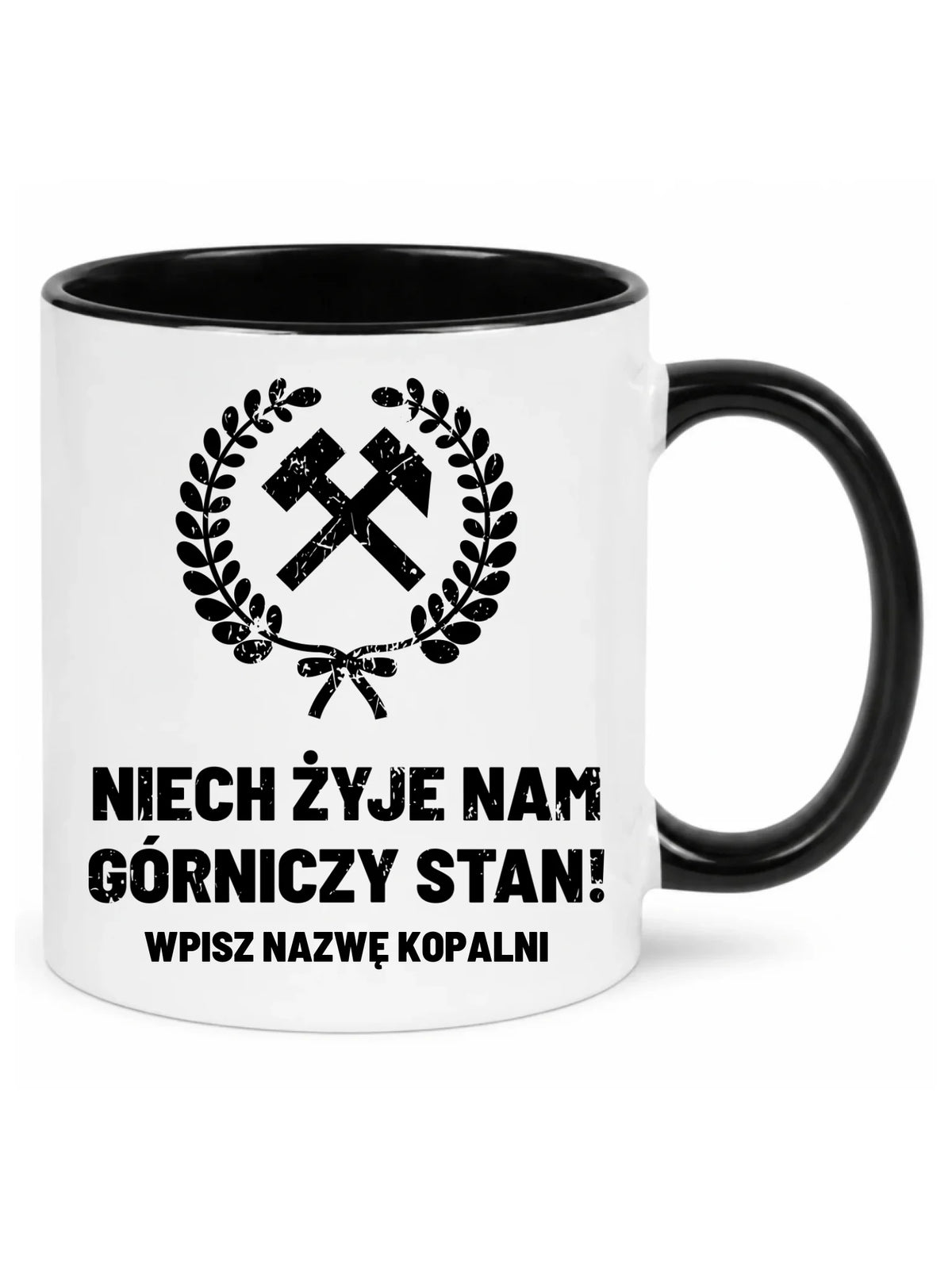 Kubek z czarnym środkiem i nazwą kopalni dla górnika - Niech żyje nam górniczy stan