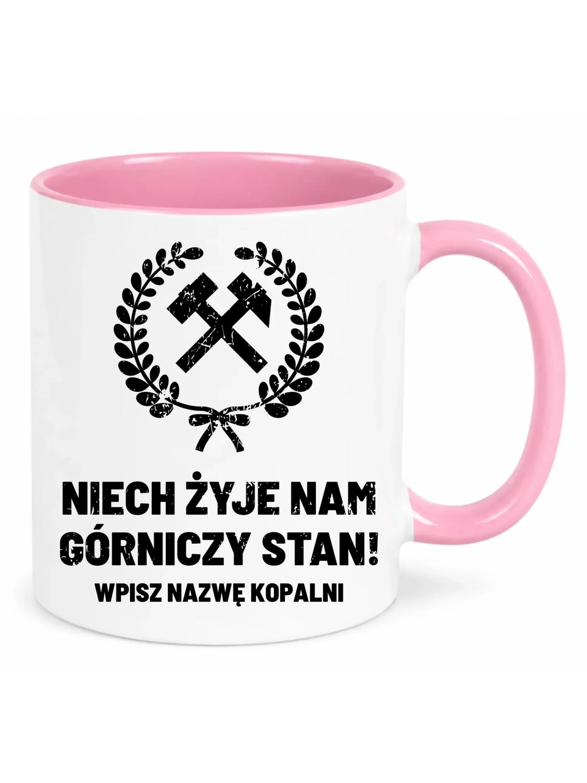 Kubek z różowym środkiem i nazwą kopalni dla górnika - Niech żyje nam górniczy stan
