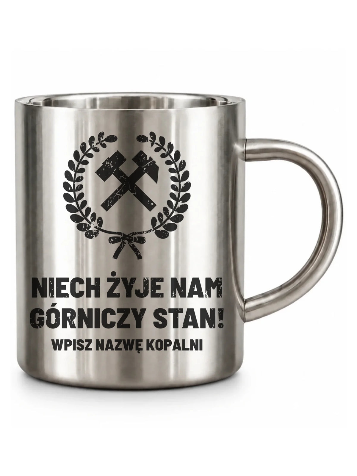 Metalowy kubek turystyczny z nazwą kopalni dla górnika - Niech żyje nam górniczy stan