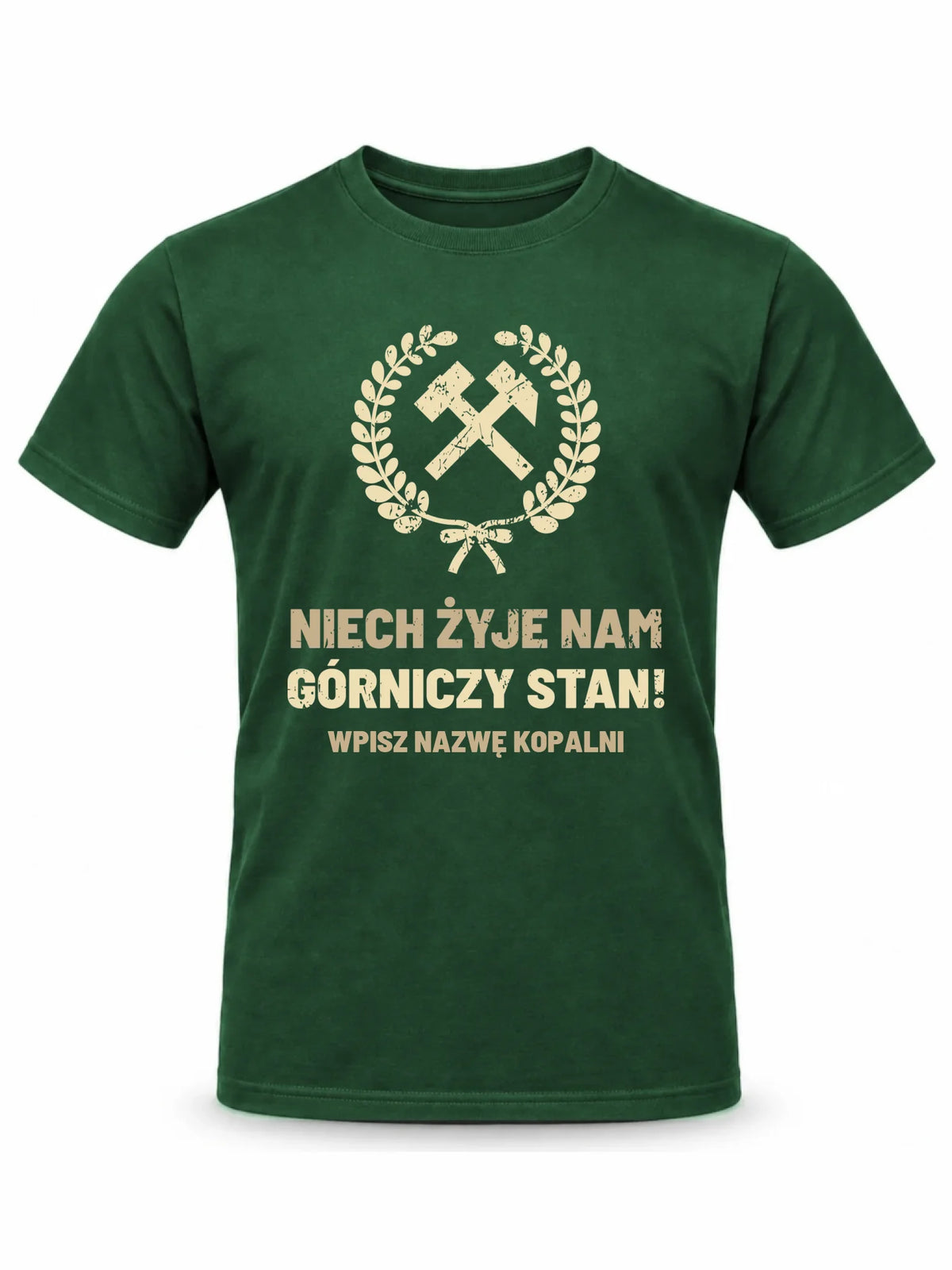 Zielona koszulka męska z nazwą kopalni dla górnika - Niech żyje nam górniczy stan