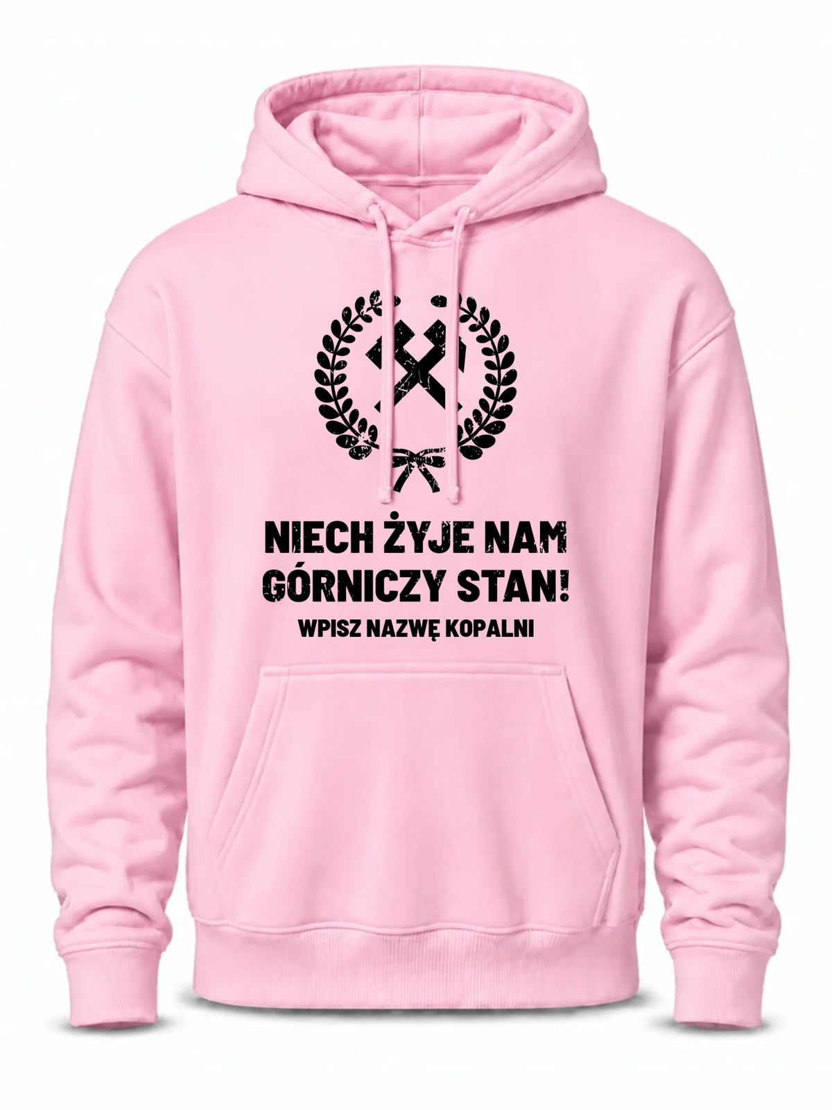 Różowa bluza męska z kapturem i nazwą kopalni dla górnika - Niech żyje nam górniczy stan