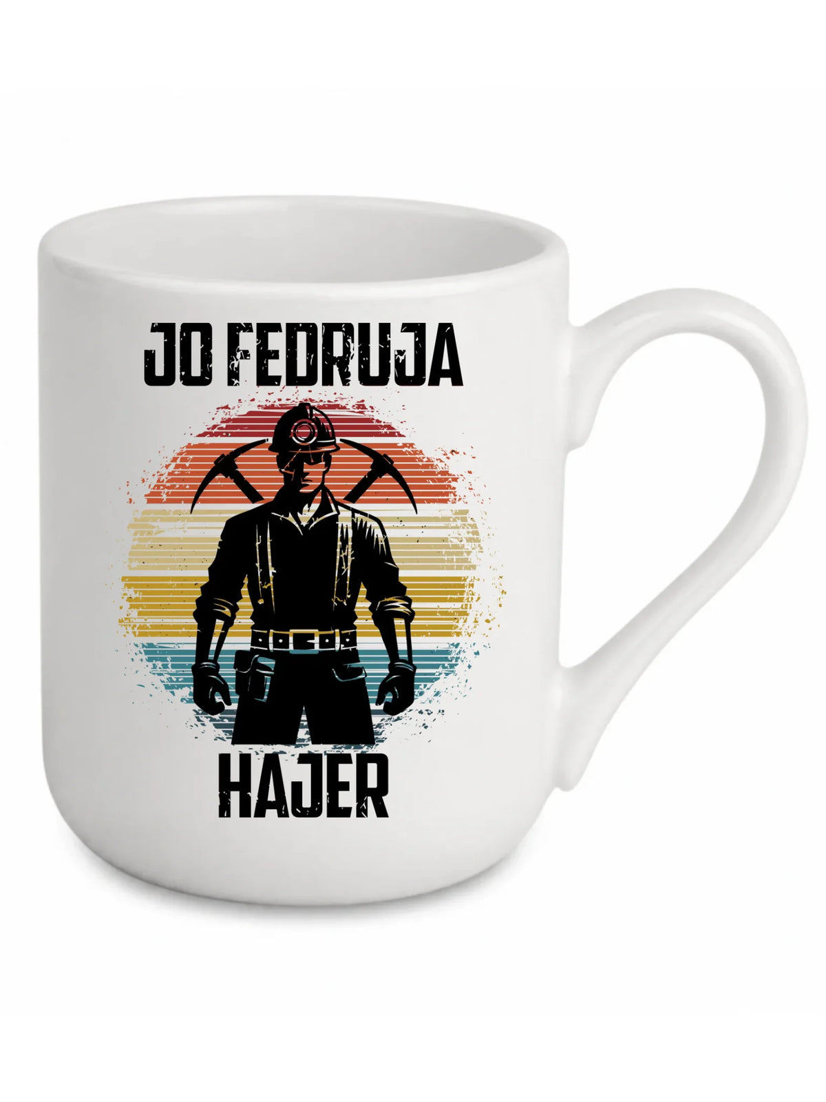 Biały kubek elegant dla górnika - Jo fedruja Hajer