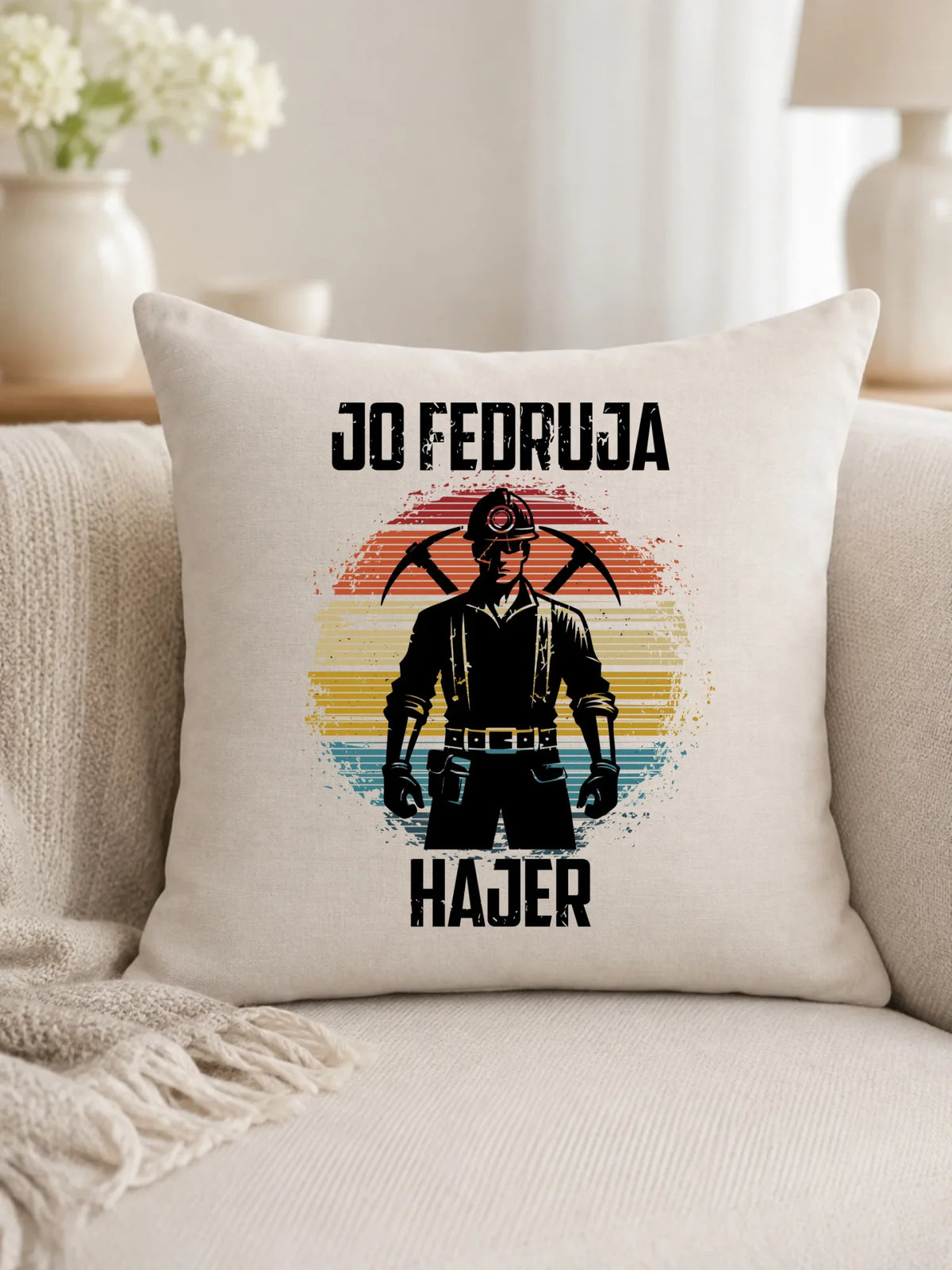 Prezent na Barbórkę poduszka z nadrukiem - Jo fedruja Hajer
