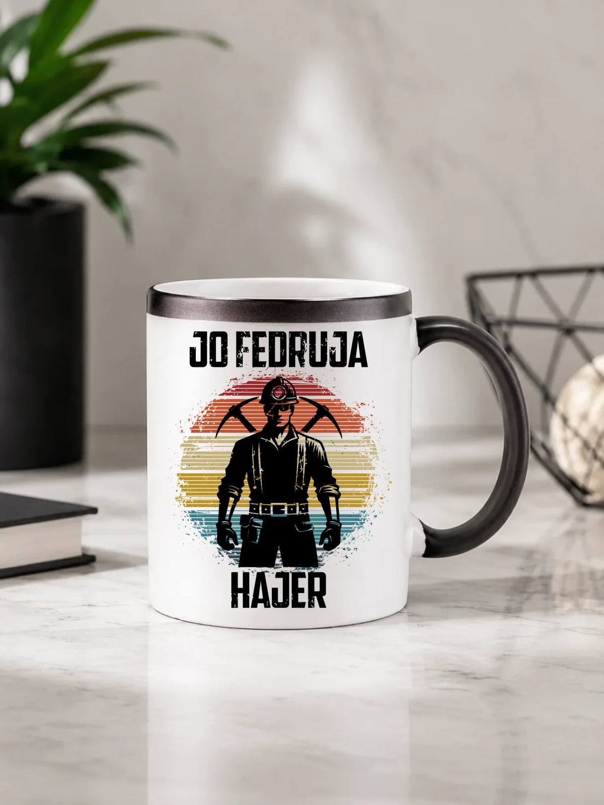 Prezent na Barbórkę magiczny kubek z ukrytym nadrukiem - Jo fedruja Hajer