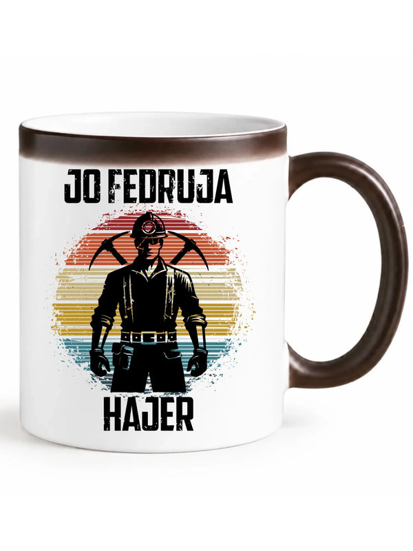 Czarny magiczny kubek dla górnika - Jo fedruja Hajer
