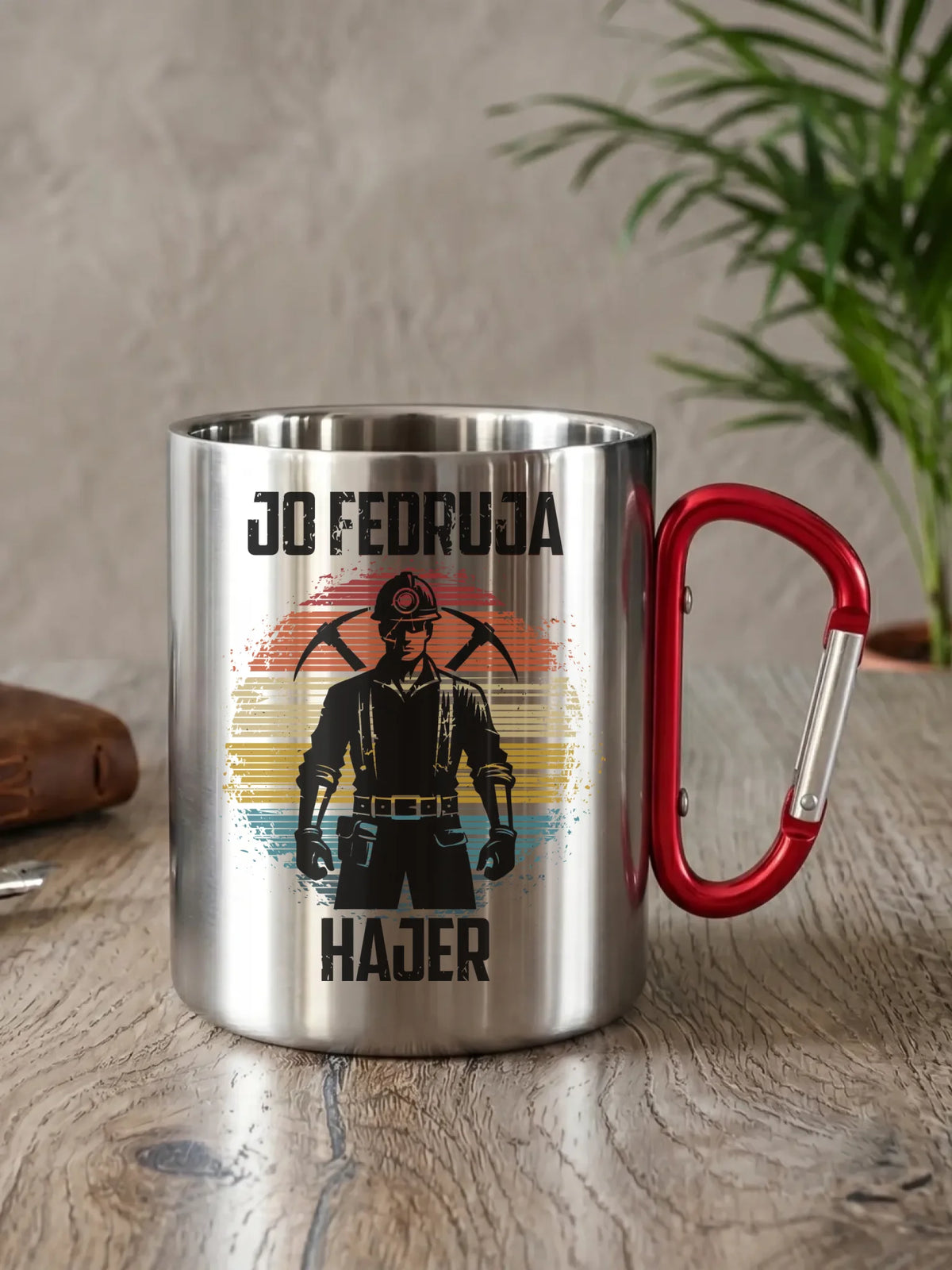Prezent na Barbórkę kubek turystyczny z nadrukiem - Jo fedruja Hajer