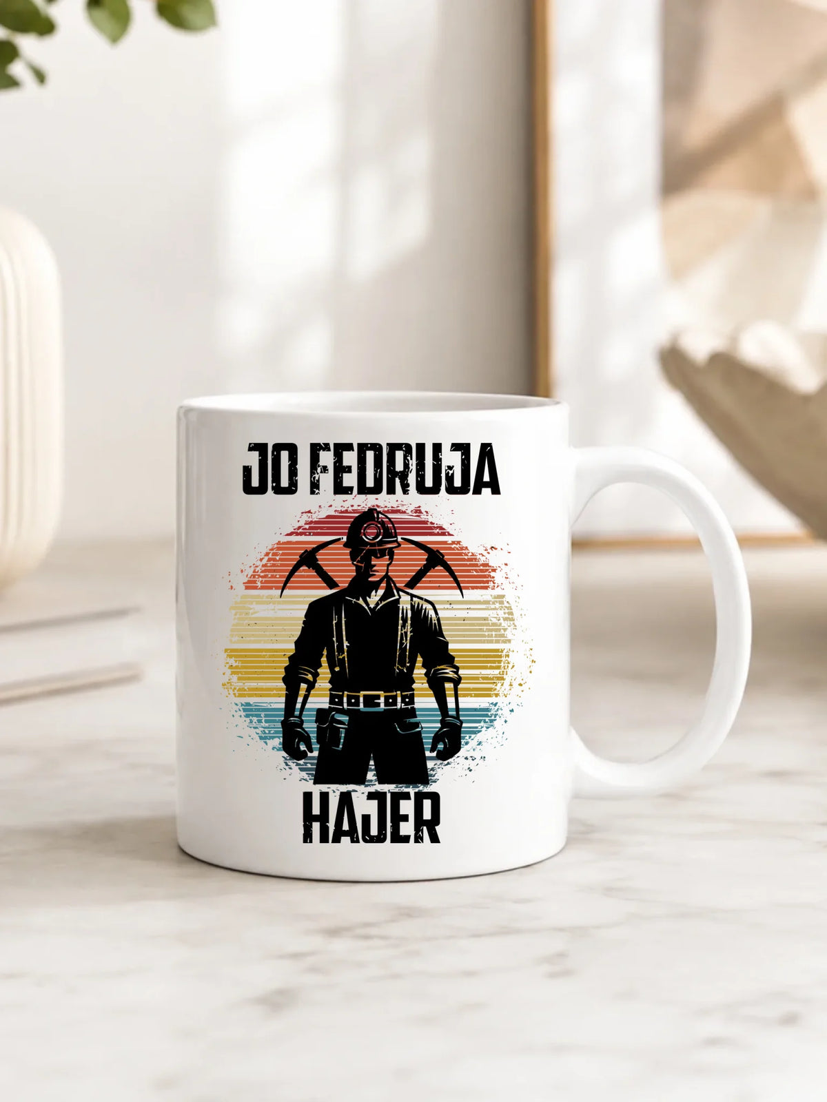 Prezent na Barbórkę biały kubek z nadrukiem - Jo fedruja Hajer